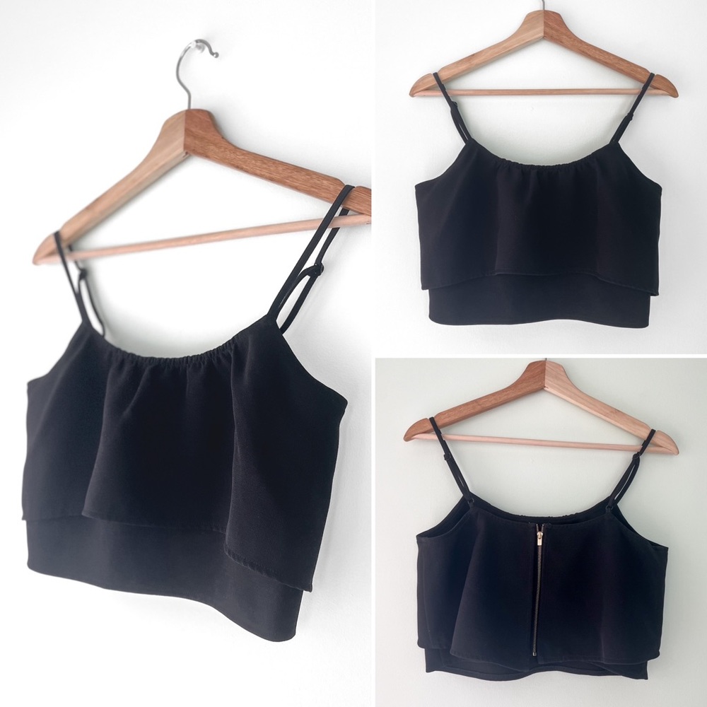 Express Ruffled 2-Layer Crop Top ✨ Black Size S